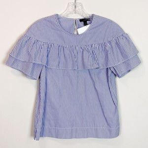 J.Crew | pin striped ruffle neckline blouse size 2